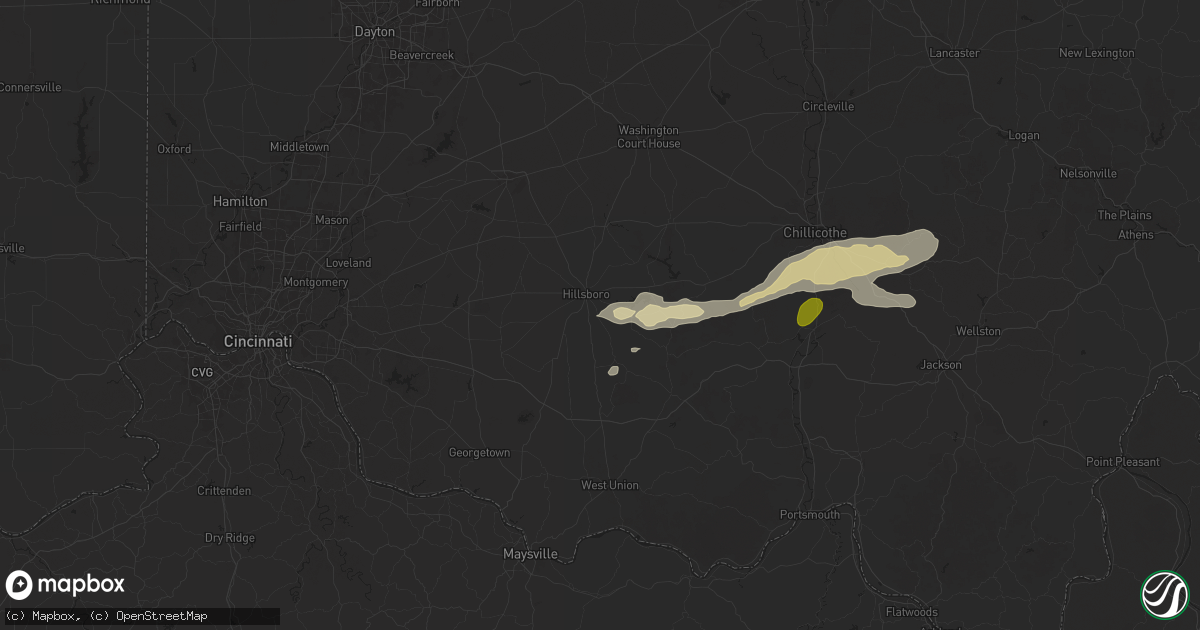 Hail map in Hillsboro, OH on April 19, 2025