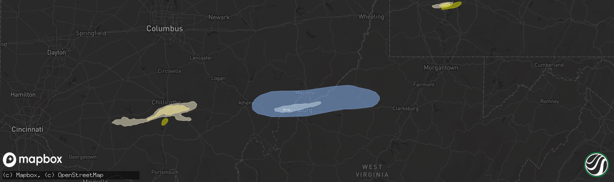 Hail map in Marietta, OH on April 19, 2025