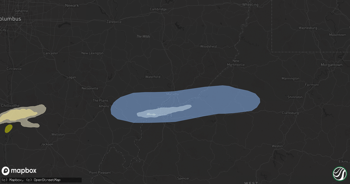 Hail map in Marietta, OH on April 19, 2025