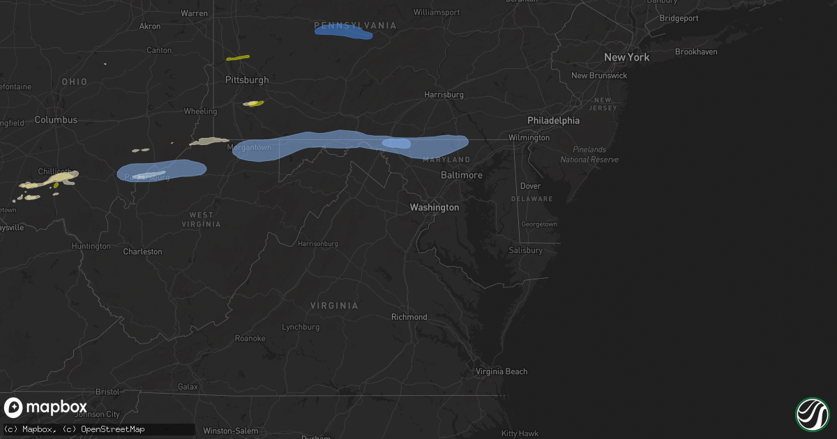 Hail map in Maryland on April 19, 2025