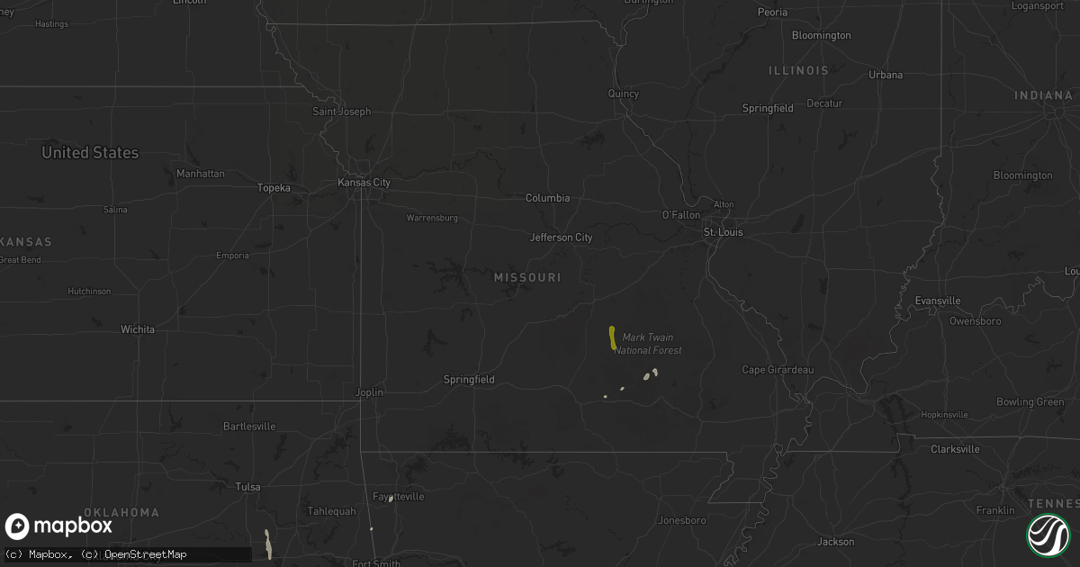 Hail map in Missouri on April 19, 2025