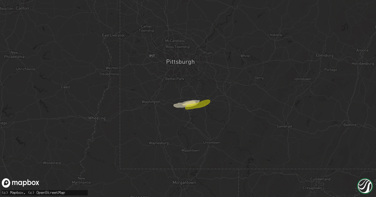 Hail map in Monongahela, PA on April 19, 2025