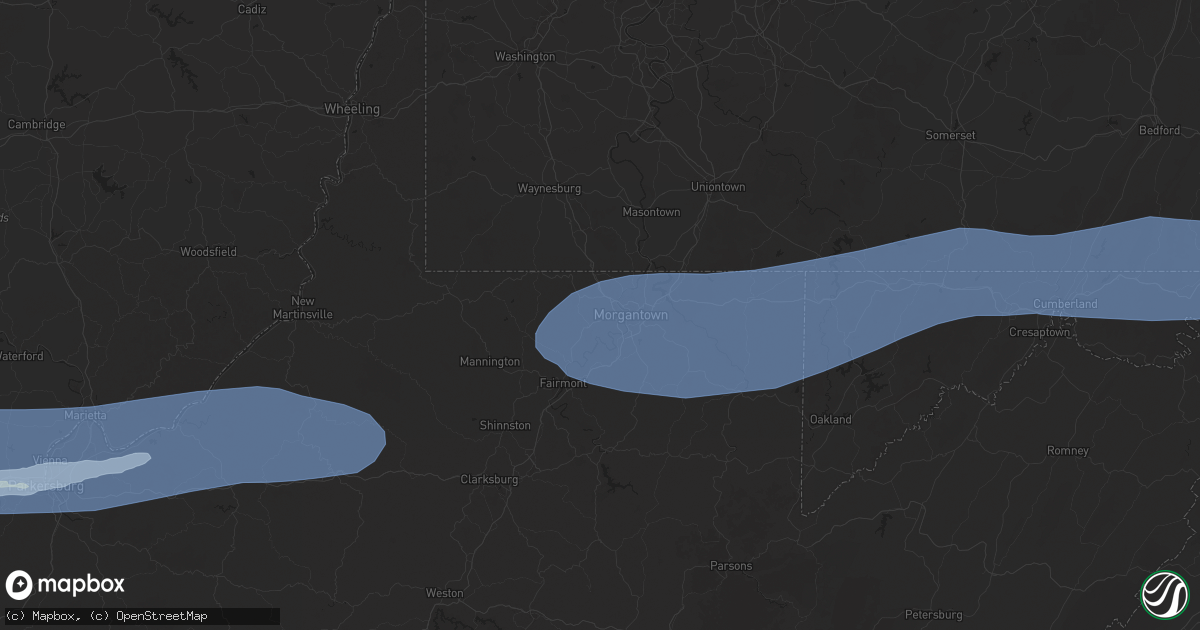 Hail map in Morgantown, WV on April 19, 2025