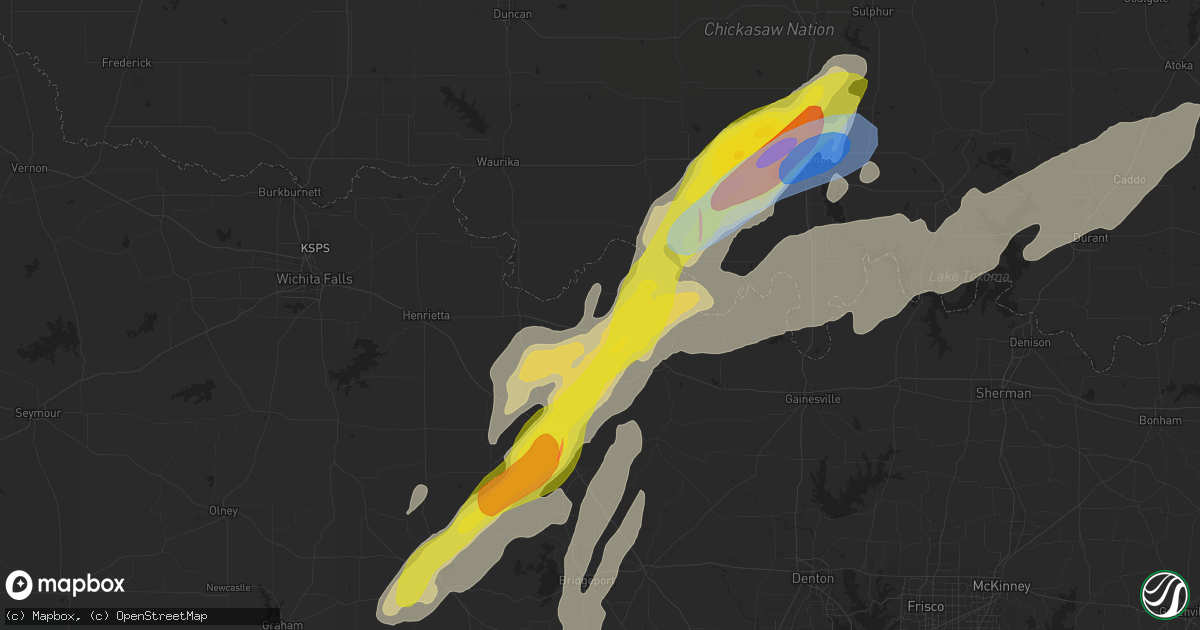 Hail map in Nocona, TX on April 19, 2025
