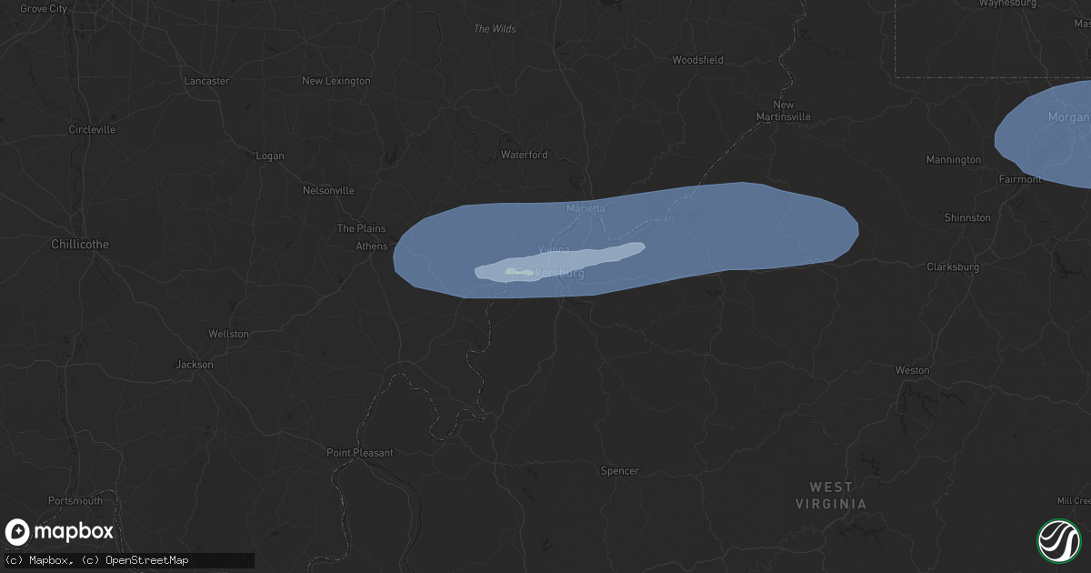 Hail map in Parkersburg, WV on April 19, 2025