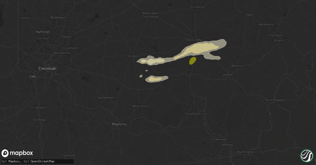 Hail map in Peebles, OH on April 19, 2025