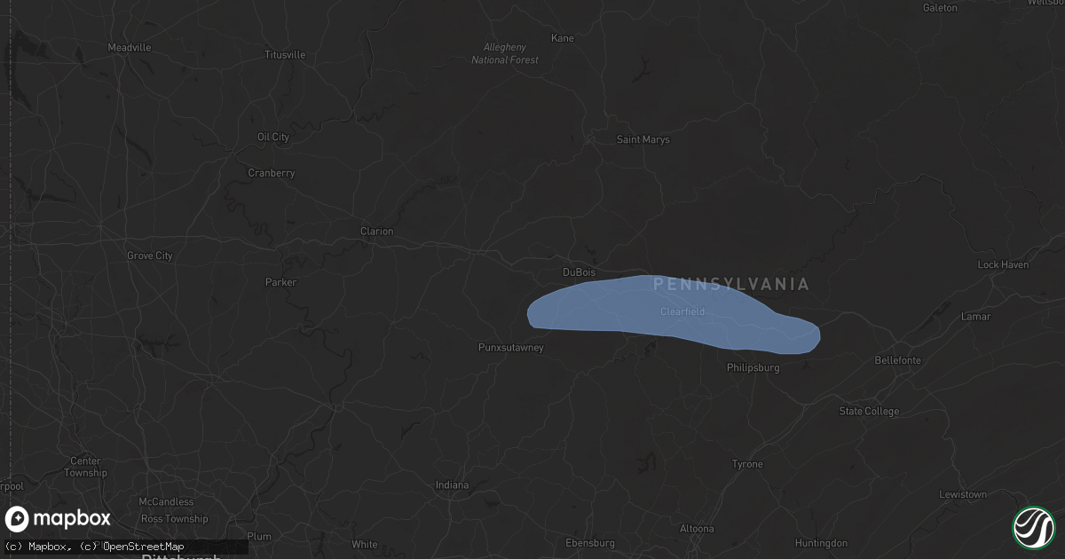 Hail map in Reynoldsville, PA on April 19, 2025
