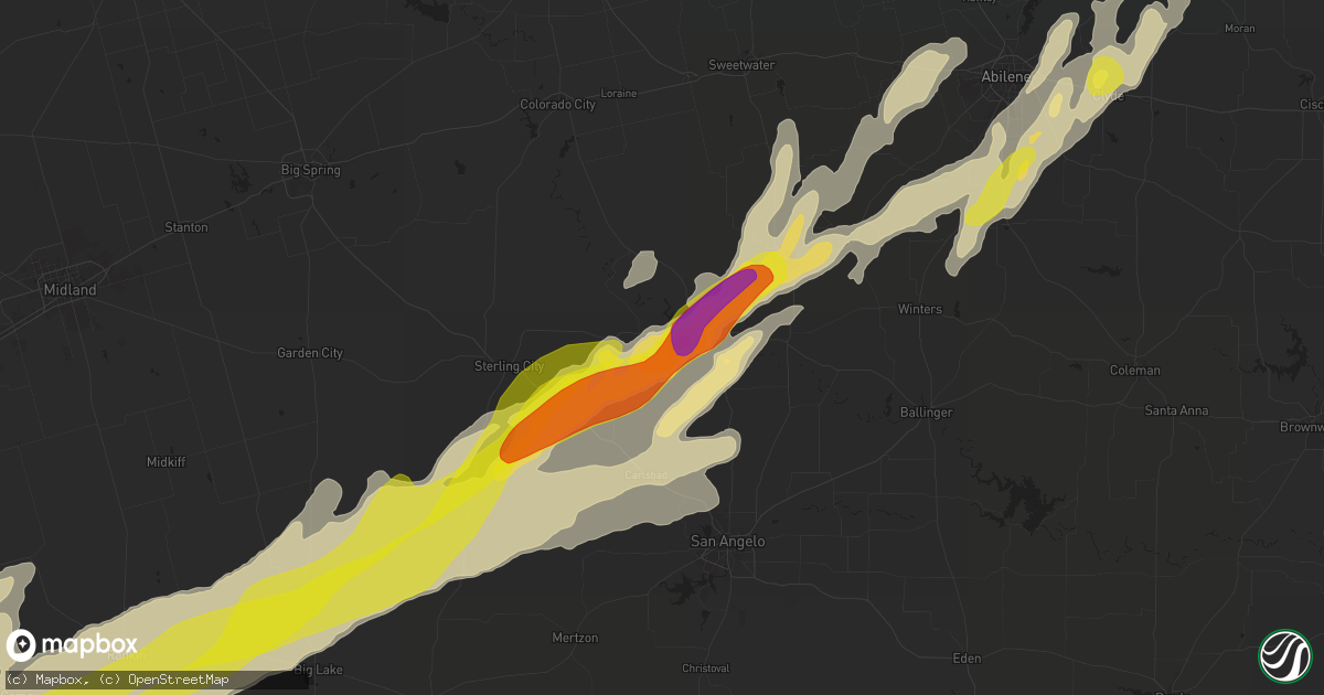 Hail map in Robert Lee, TX on April 19, 2025