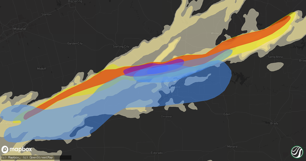 Hail map in San Angelo, TX on April 19, 2025