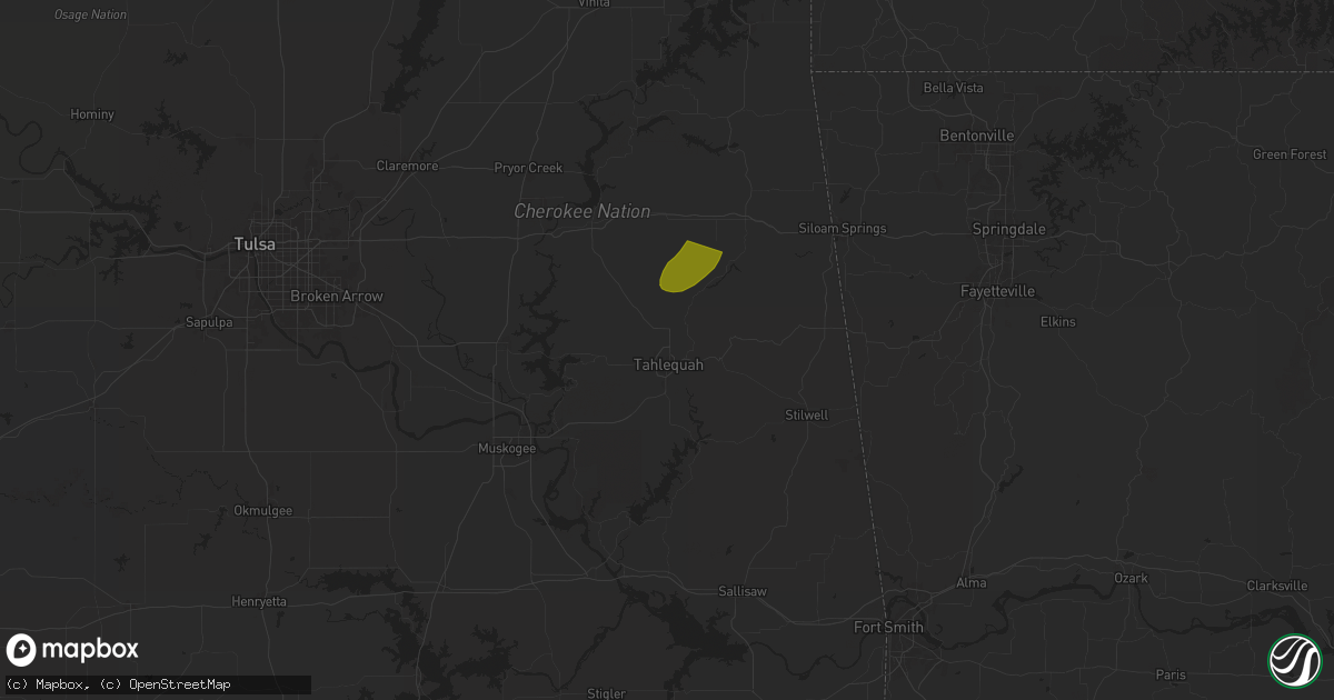 Hail map in Tahlequah, OK on April 19, 2025