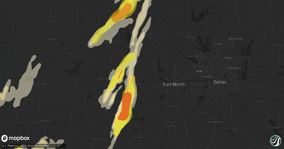 Hail map in Weatherford, TX on April 19, 2025