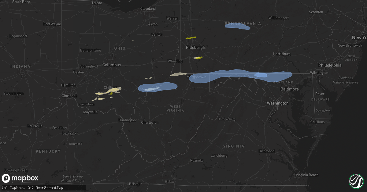 Hail map in West Virginia on April 19, 2025