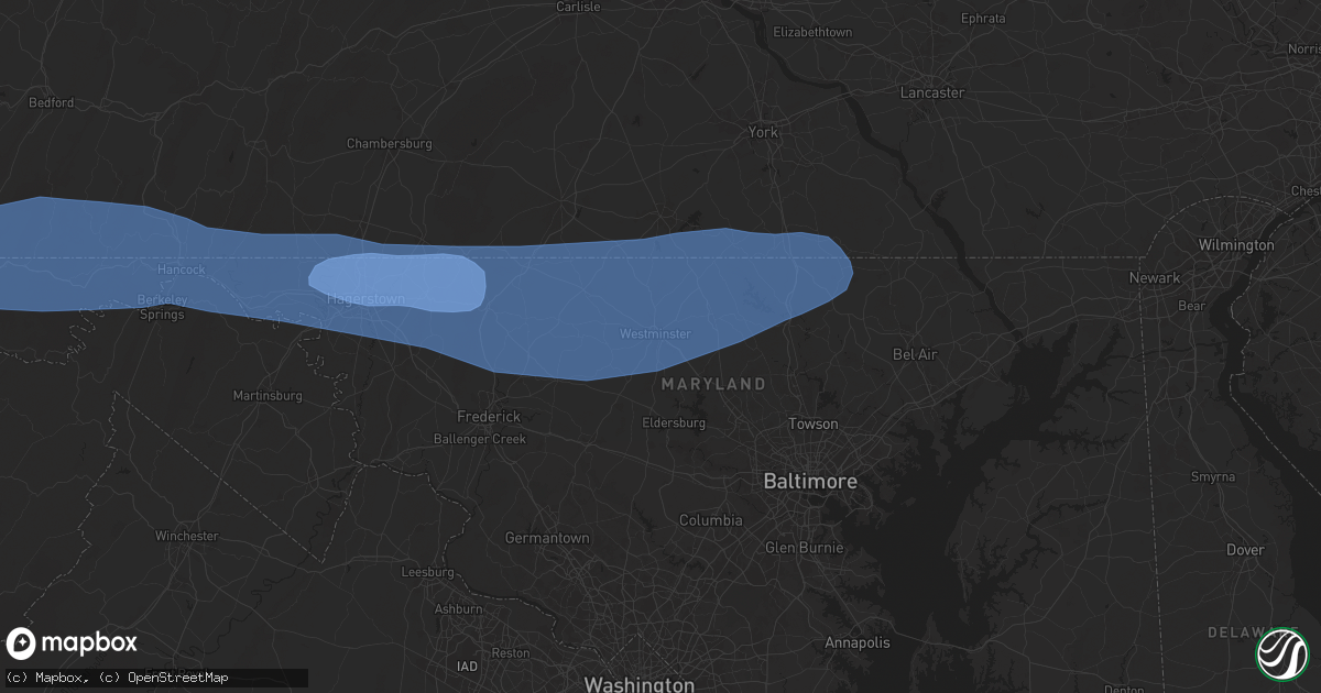 Hail map in Westminster, MD on April 19, 2025