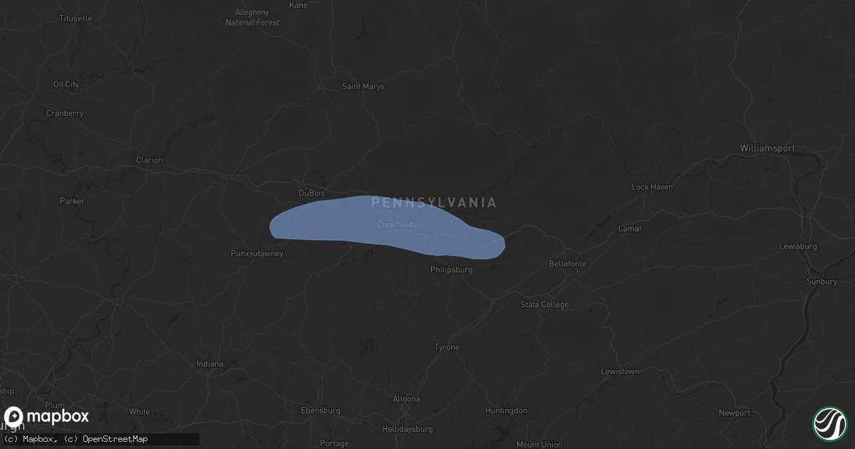 Hail map in Woodland, PA on April 19, 2025