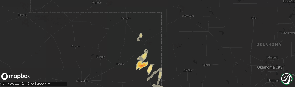 Hail map in Canadian, TX on April 20, 2014