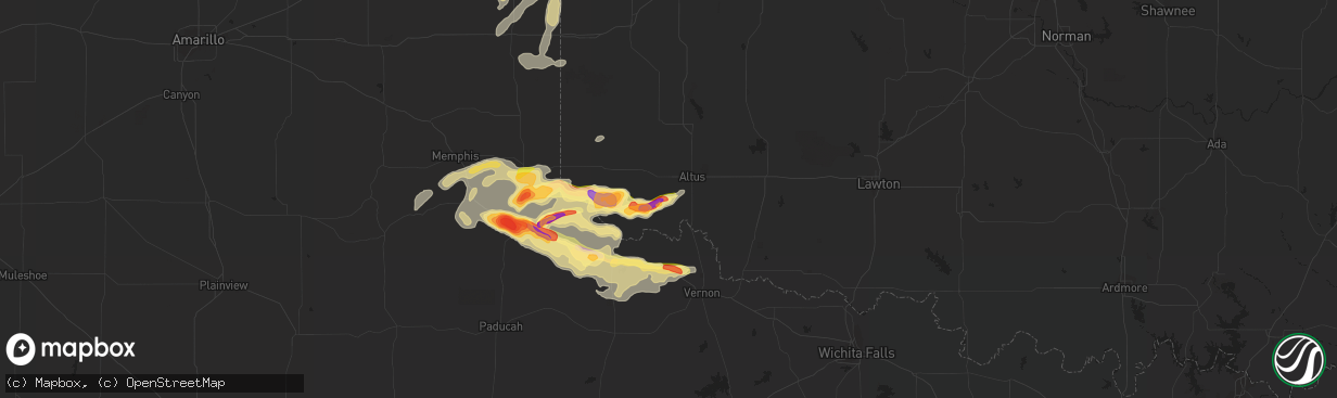 Hail map in Olustee, OK on April 20, 2014