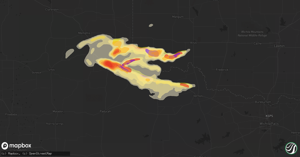 Hail map in Quanah, TX on April 20, 2014