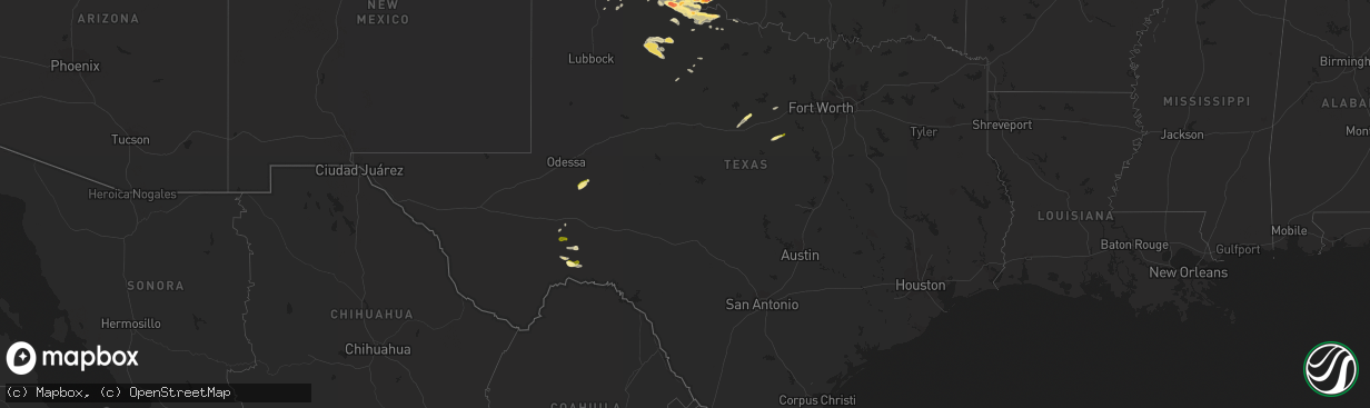 Hail map in Texas on April 20, 2014