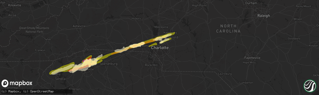 Hail map in Charlotte, NC on April 20, 2015