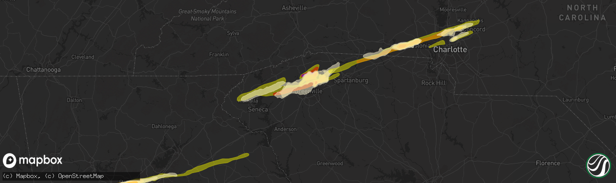 Hail map in Greenville, SC on April 20, 2015