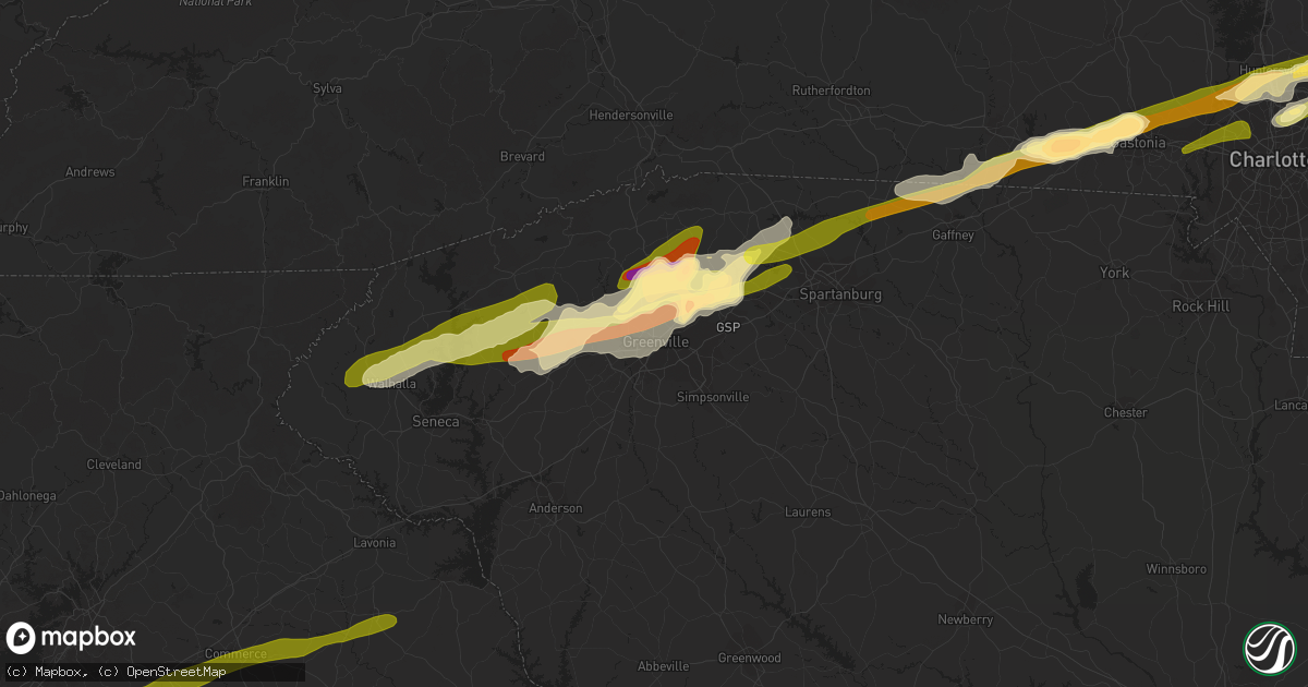 Hail map in Greenville, SC on April 20, 2015