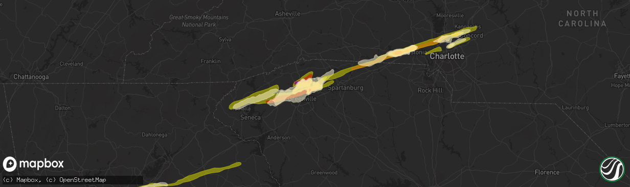 Hail map in Greer, SC on April 20, 2015