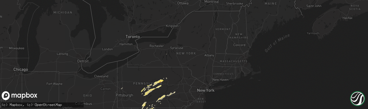 Hail map in New York on April 20, 2015