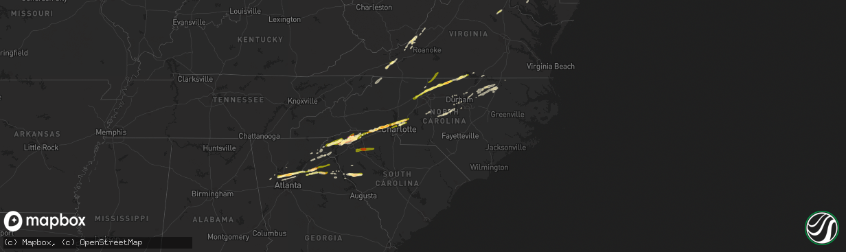 Hail map in North Carolina on April 20, 2015