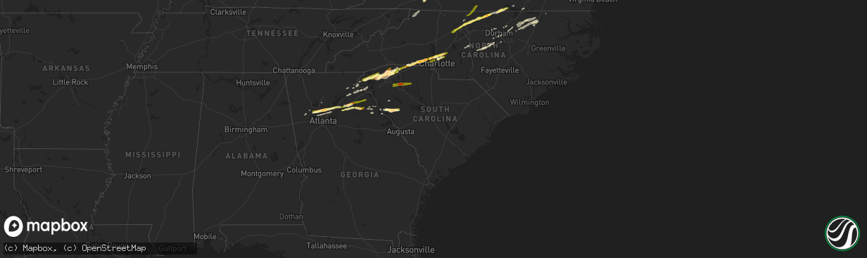 Hail map in South Carolina on April 20, 2015