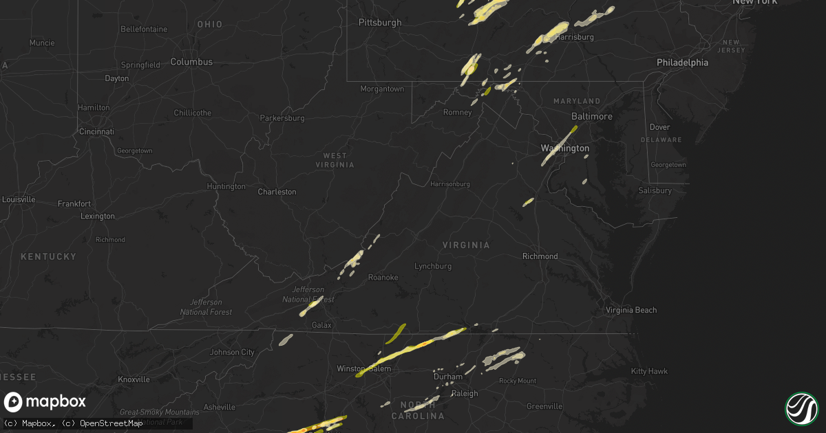 Hail map in Virginia on April 20, 2015