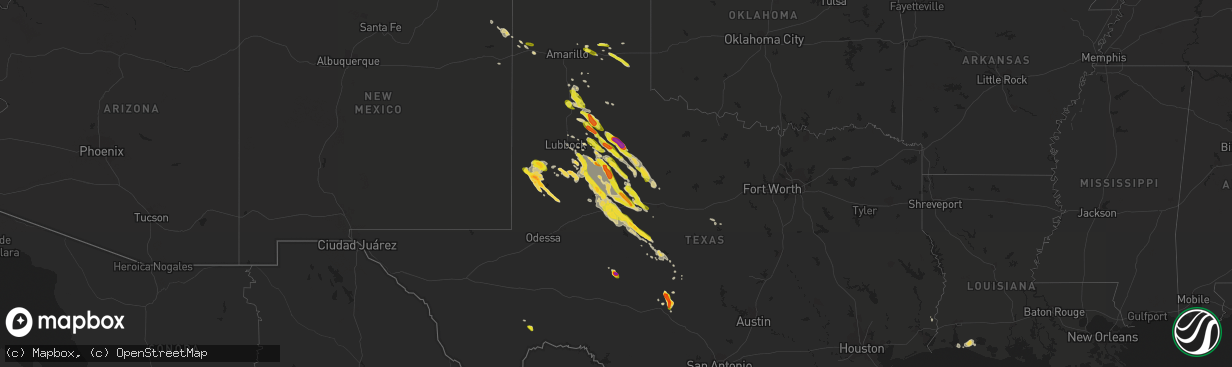 Hail map on April 20, 2016