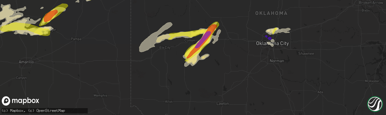 Hail map in Cordell, OK on April 20, 2017