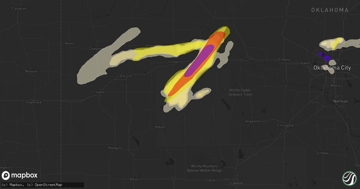 Hail map in Cordell, OK on April 20, 2017