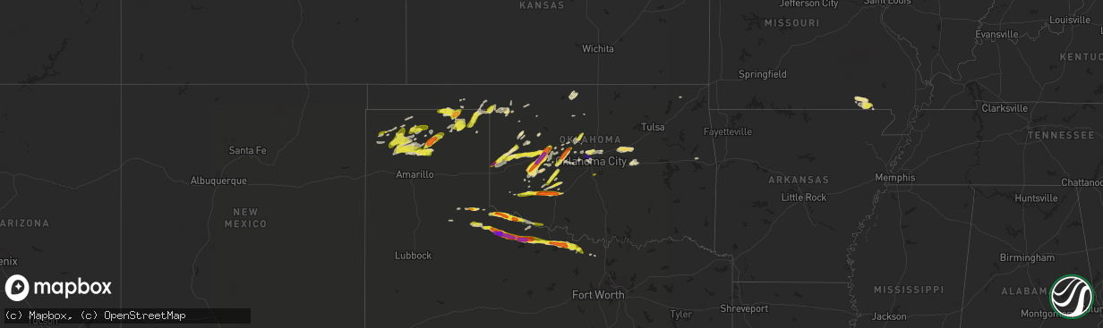 Hail map in Oklahoma on April 20, 2017