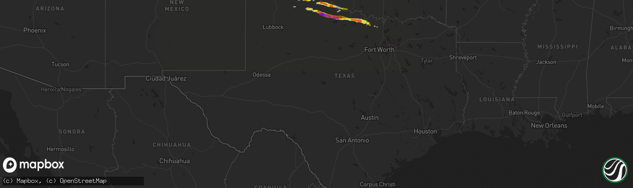 Hail map in Texas on April 20, 2017