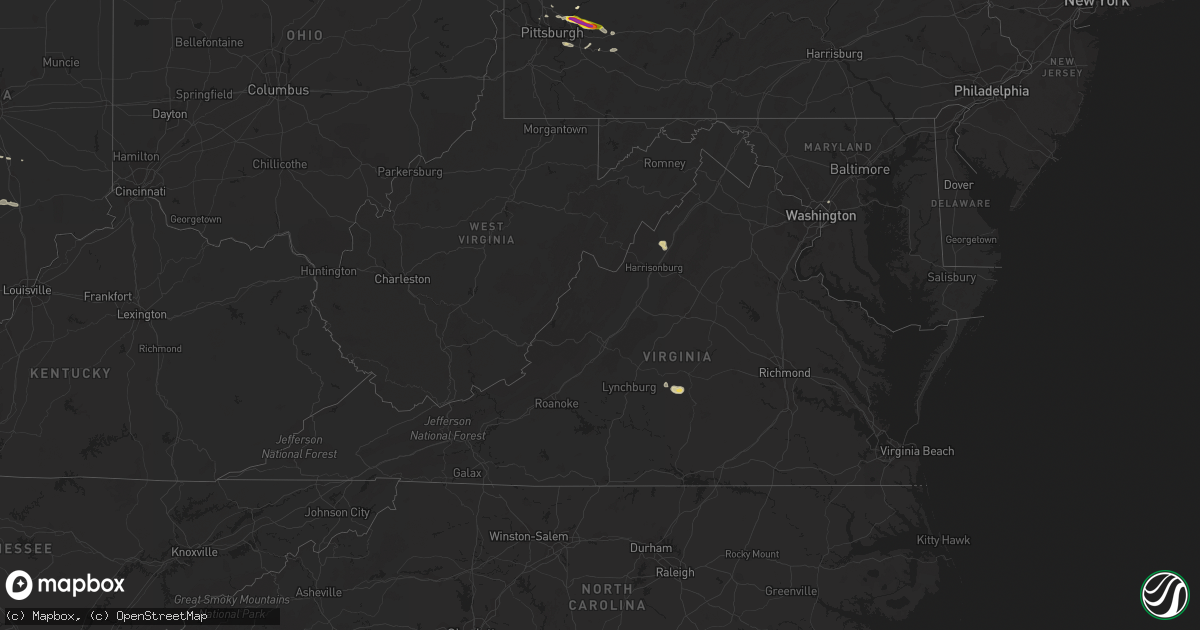 Hail map in Virginia on April 20, 2017