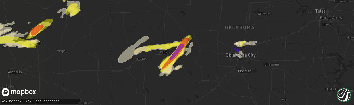 Hail map in Weatherford, OK on April 20, 2017