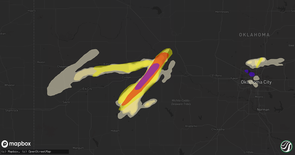 Hail map in Weatherford, OK on April 20, 2017