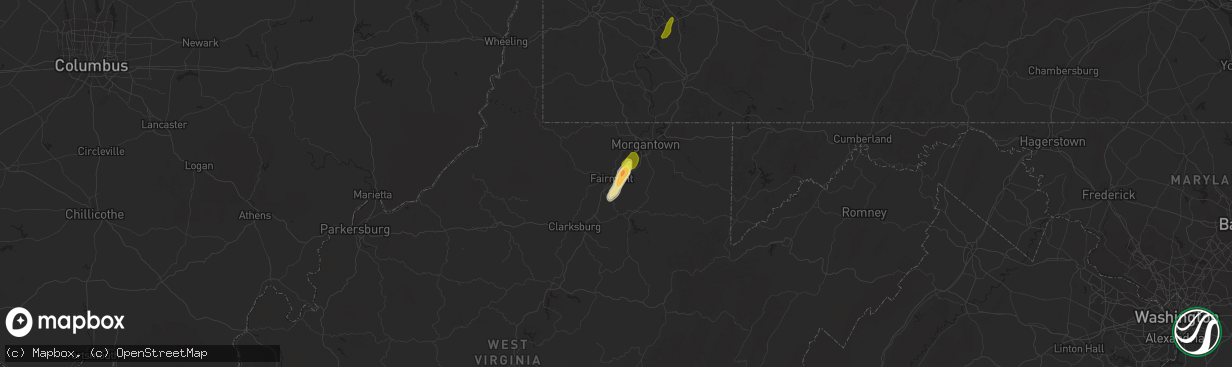 Hail map in Fairmont, WV on April 20, 2019