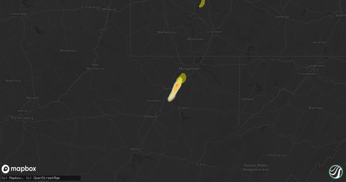 Hail map in Fairmont, WV on April 20, 2019