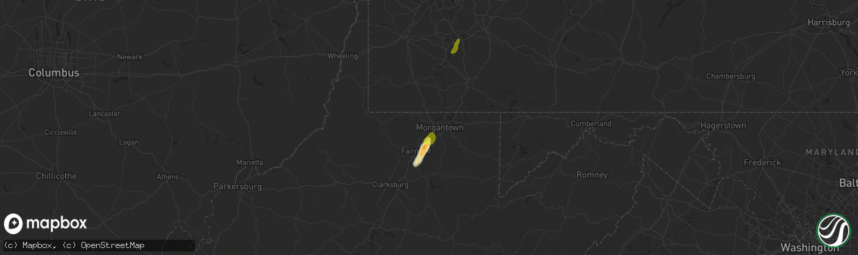 Hail map in Morgantown, WV on April 20, 2019