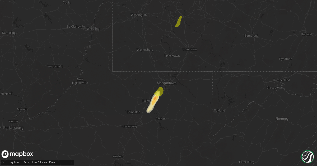 Hail map in Morgantown, WV on April 20, 2019