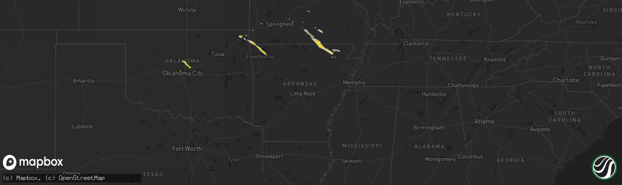 Hail map in Arkansas on April 20, 2020