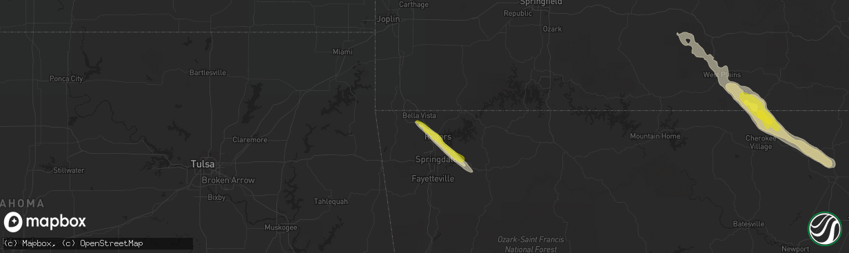 Hail map in Bentonville, AR on April 20, 2020