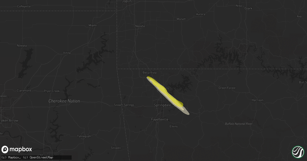 Hail map in Bentonville, AR on April 20, 2020