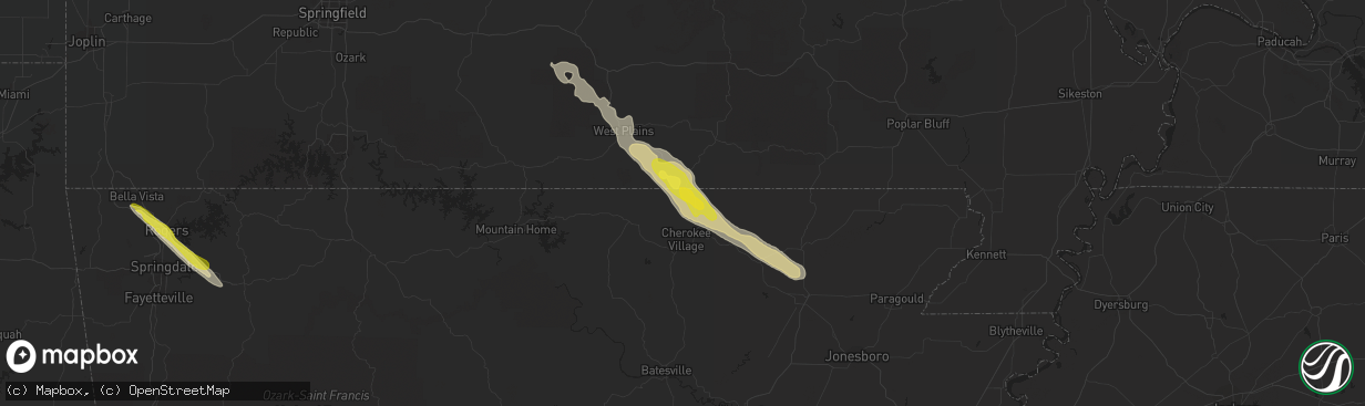 Hail map in Mammoth Spring, AR on April 20, 2020