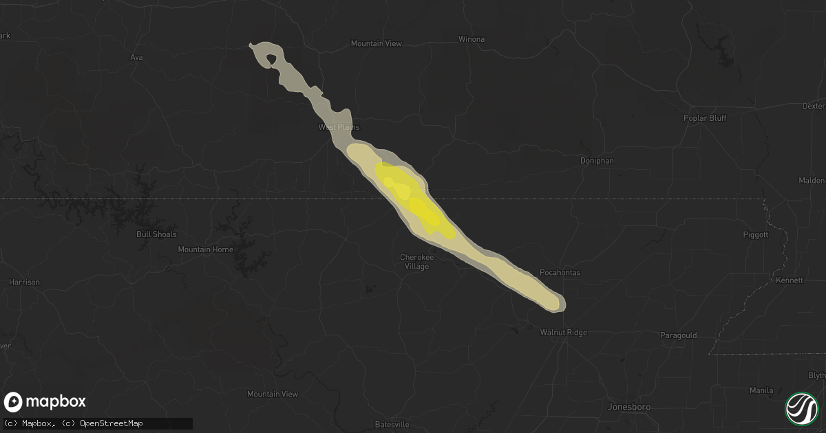 Hail map in Mammoth Spring, AR on April 20, 2020