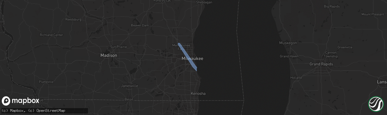 Hail map in Milwaukee, WI on April 20, 2020