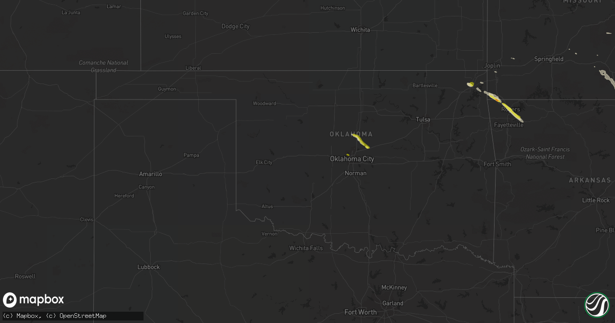 Hail map in Oklahoma on April 20, 2020