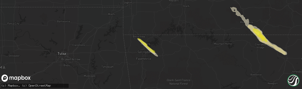 Hail map in Rogers, AR on April 20, 2020